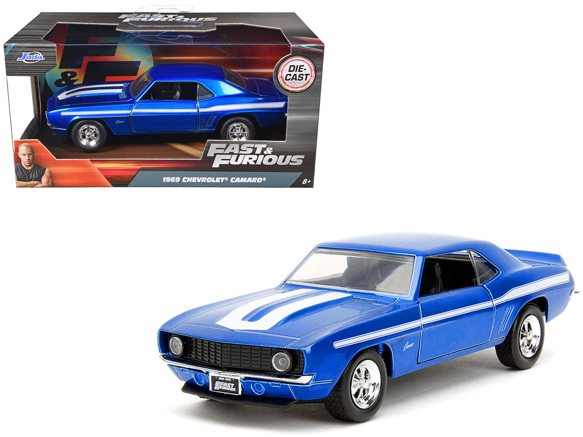 1969 Chevrolet Camaro Blue Metallic with White Stripes "2 Fast 2 Furious" (2003) Movie "Fast & Furious" Series 1/32 Diecast Model Car by Jada