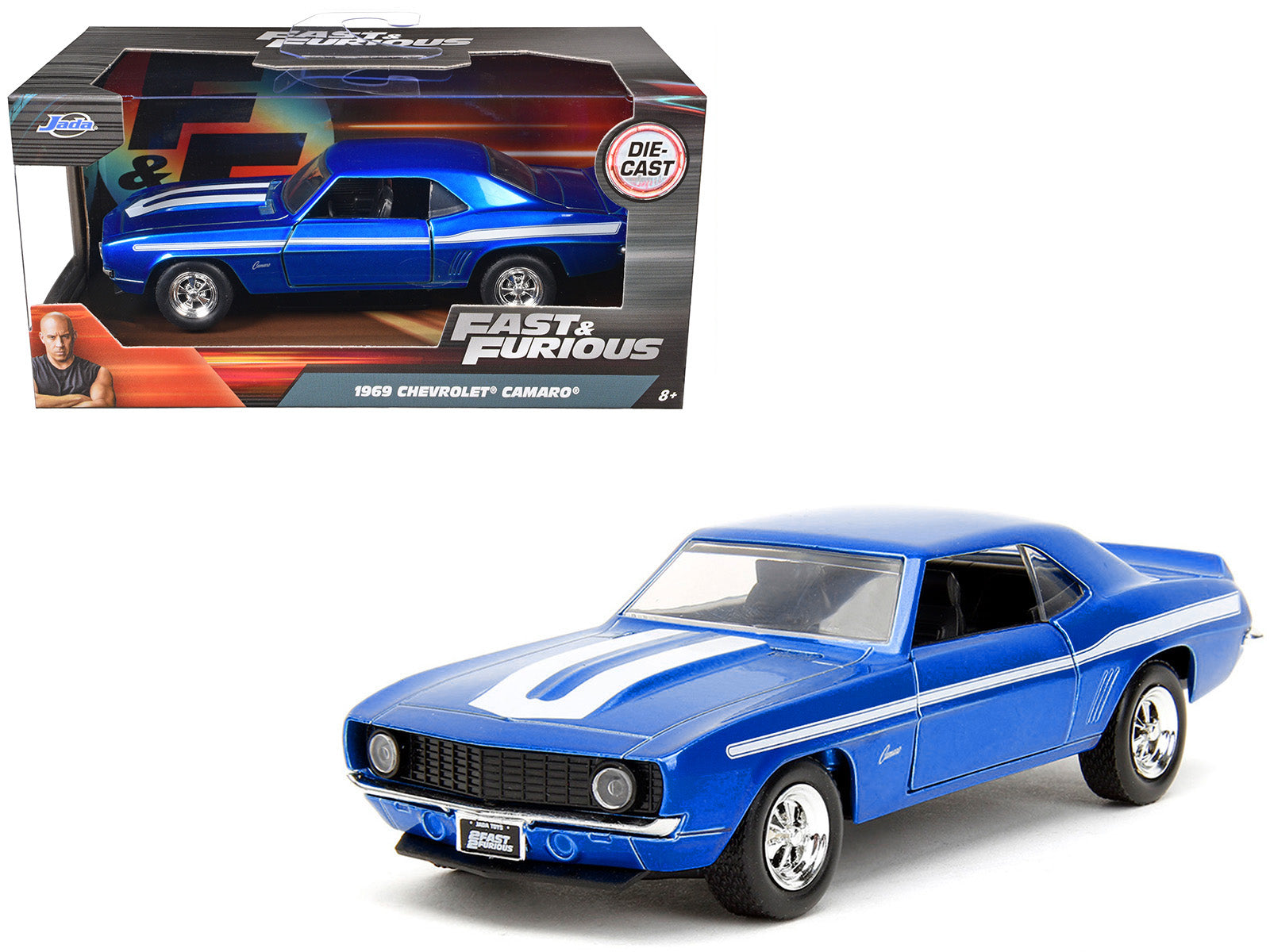 1969 Chevrolet Camaro Blue Metallic with White Stripes "2 Fast 2 Furious" (2003) Movie "Fast & Furious" Series 1/32 Diecast Model Car by Jada