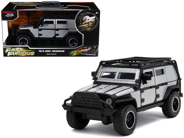 Tej's Jeep Wrangler Custom Silver Metallic with Black Top and Roof Rack "Furious 7" (2015) Movie "25 Years of Fast & Furious" Series 1/32 Diecast Model Car by Jada