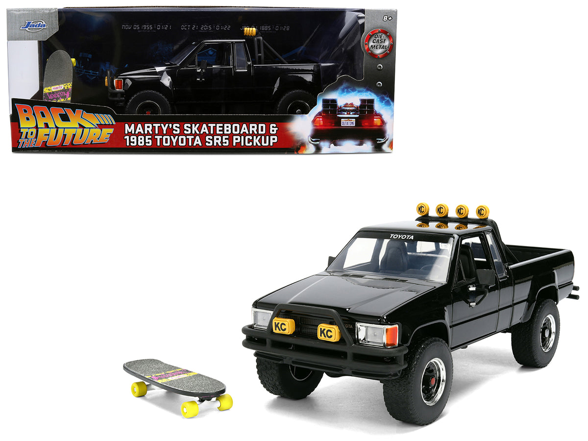 1985 Toyota SR5 Pickup Truck Black with Marty's Skateboard "Back to the Future" (1985) Movie "Hollywood Rides" Series 1/24 Diecast Model Car by Jada