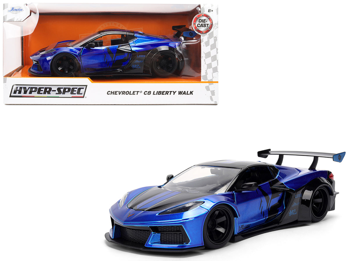 Chevrolet Corvette C8 "Liberty Walk" Candy Blue and Black "Hyper-Spec" Series 1/24 Diecast Model Car by Jada