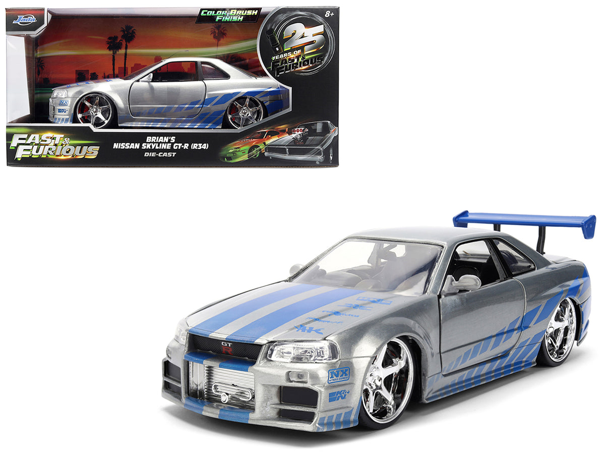 Brian's Nissan Skyline GT-R (R34) RHD (Right Hand Drive) Brush Finish "2 Fast 2 Furious" (2003) Movie 25 Years of Fast & Furious Anniversary 1/24 by Jada