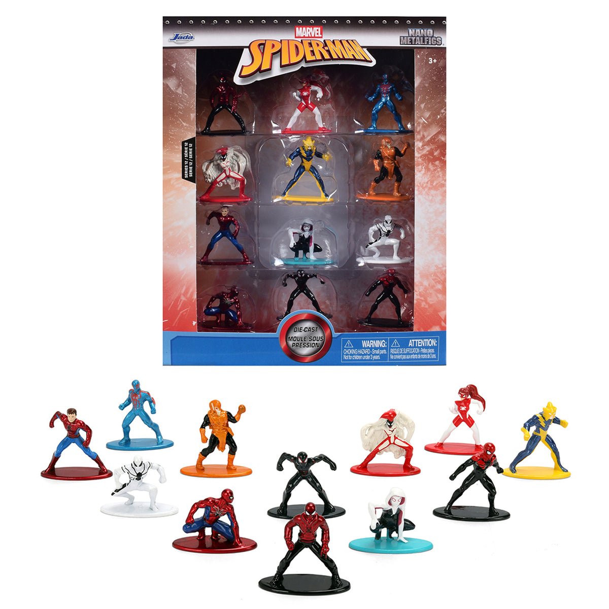 Set of 12 Diecast Figures "Spider-Man" Franchise "Nano Metalfigs" Series Diecast Models by Jada