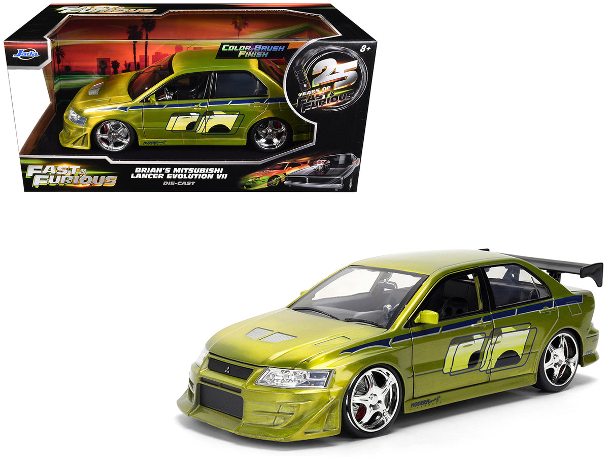 Brian's Mitsubishi Lancer Evolution VII Green Color Brush Finish "2 Fast 2 Furious" (2003) Movie "25 Years of Fast & Furious" Series1/24 Diecast Model Car by Jada