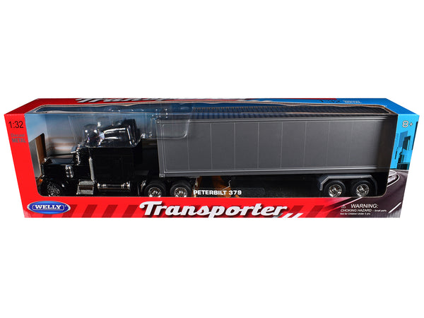 Peterbilt 379 Truck Black with Silver Container "Transporter" Series 1/32 Diecast Model by Welly