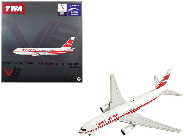 Boeing 767-200ER Commercial Aircraft "Trans World Airlines" (N601TW) White with Red Stripes 1/400 Diecast Model by V1:400