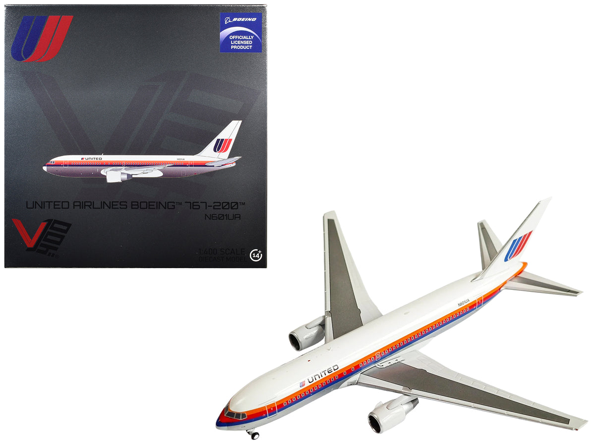 Boeing 767-200 Commercial Aircraft "United Airlines" (N601UA) White with Stripes 1/400 Diecast Model by V1:400