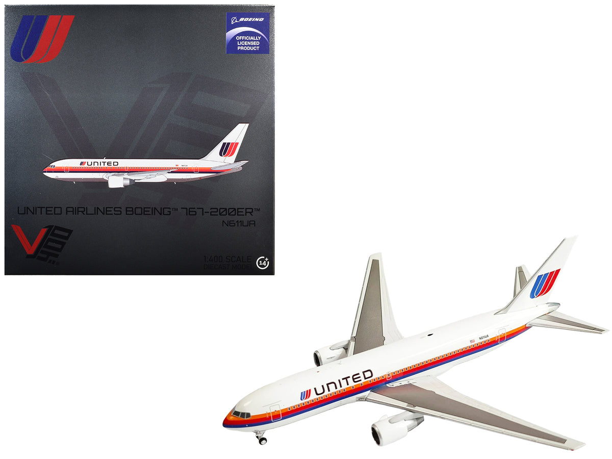 Boeing 767-200ER Commercial Aircraft "United Airlines" (N611UA) White with Stripes 1/400 Diecast Model by V1:400