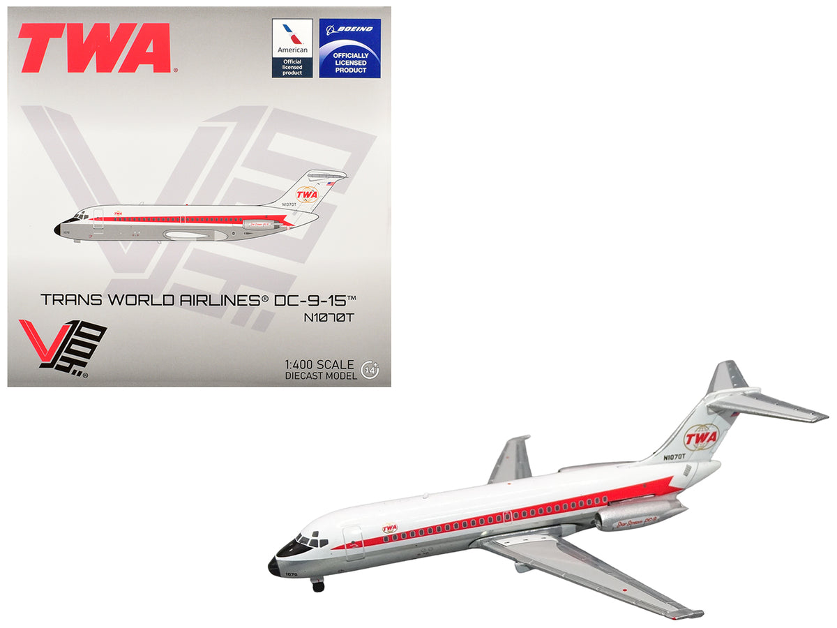 McDonnell Douglas DC-9-15 Commercial Aircraft "Trans World Airlines" (N1070T) White with Red Stripes 1/400 Diecast Model by V1:400