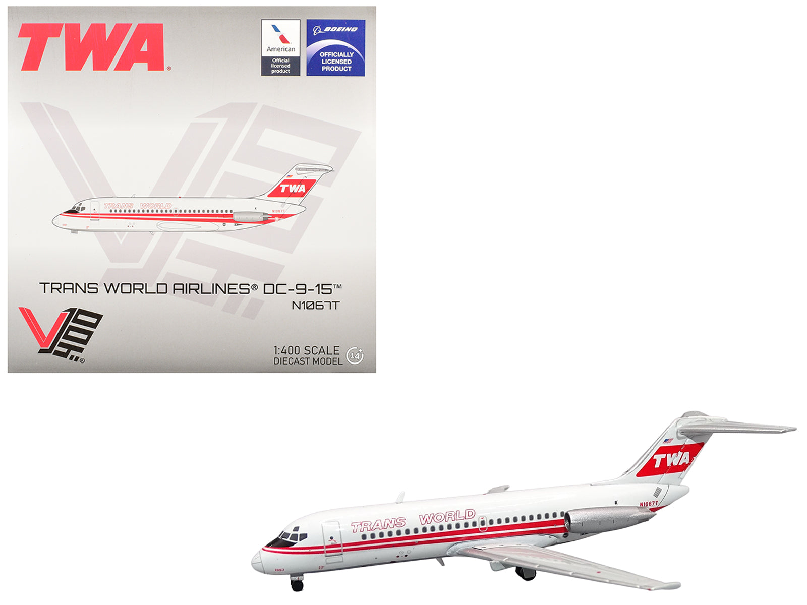 McDonnell Douglas DC-9-15 Commercial Aircraft "Trans World Airlines" (N1067T) White with Red Stripes 1/400 Diecast Model by V1:400
