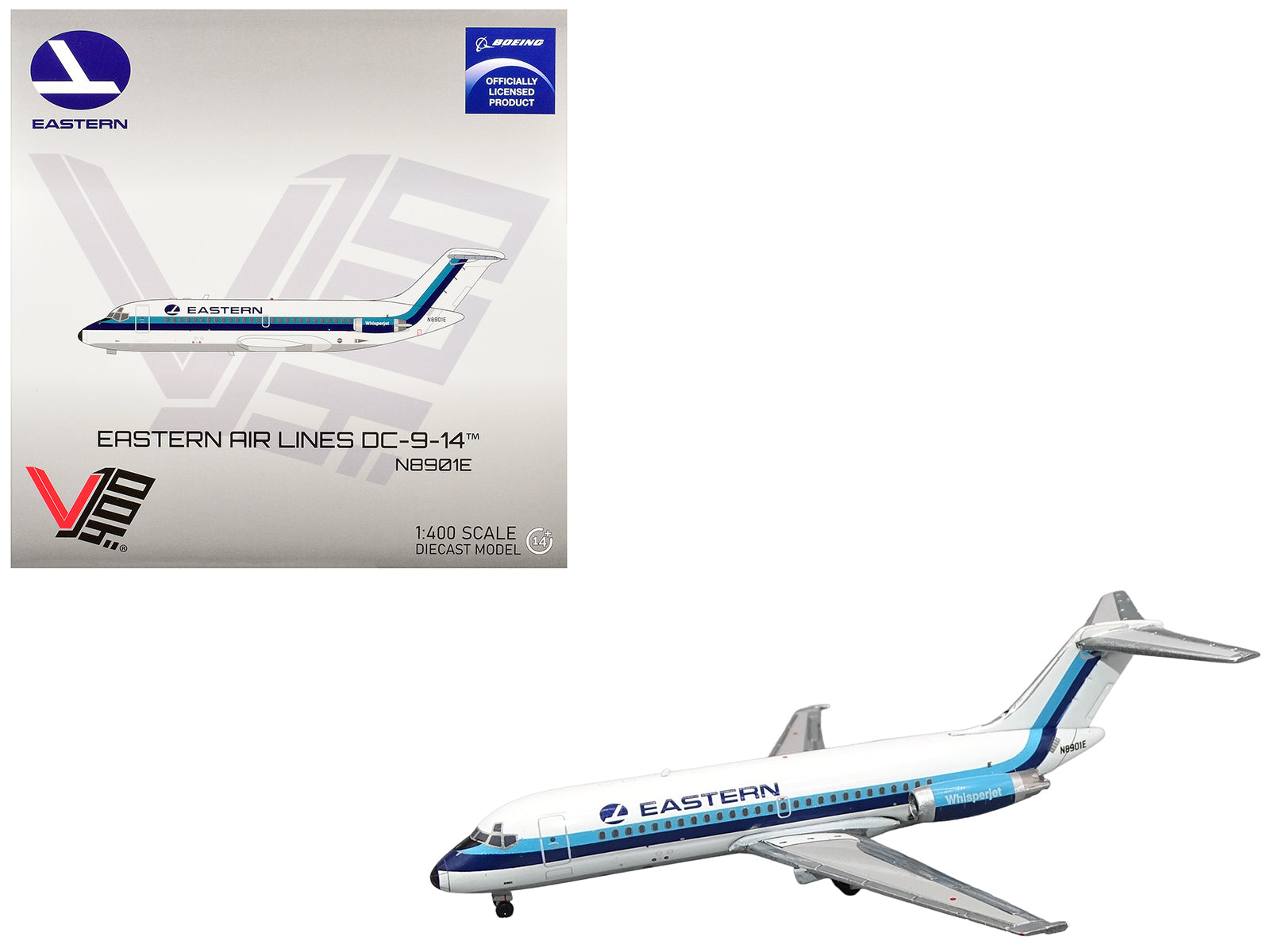 McDonnell Douglas DC-9-14 Commercial Aircraft "Eastern Air Lines" (N8901E) White with Blue Stripes 1/400 Diecast Model by V1:400