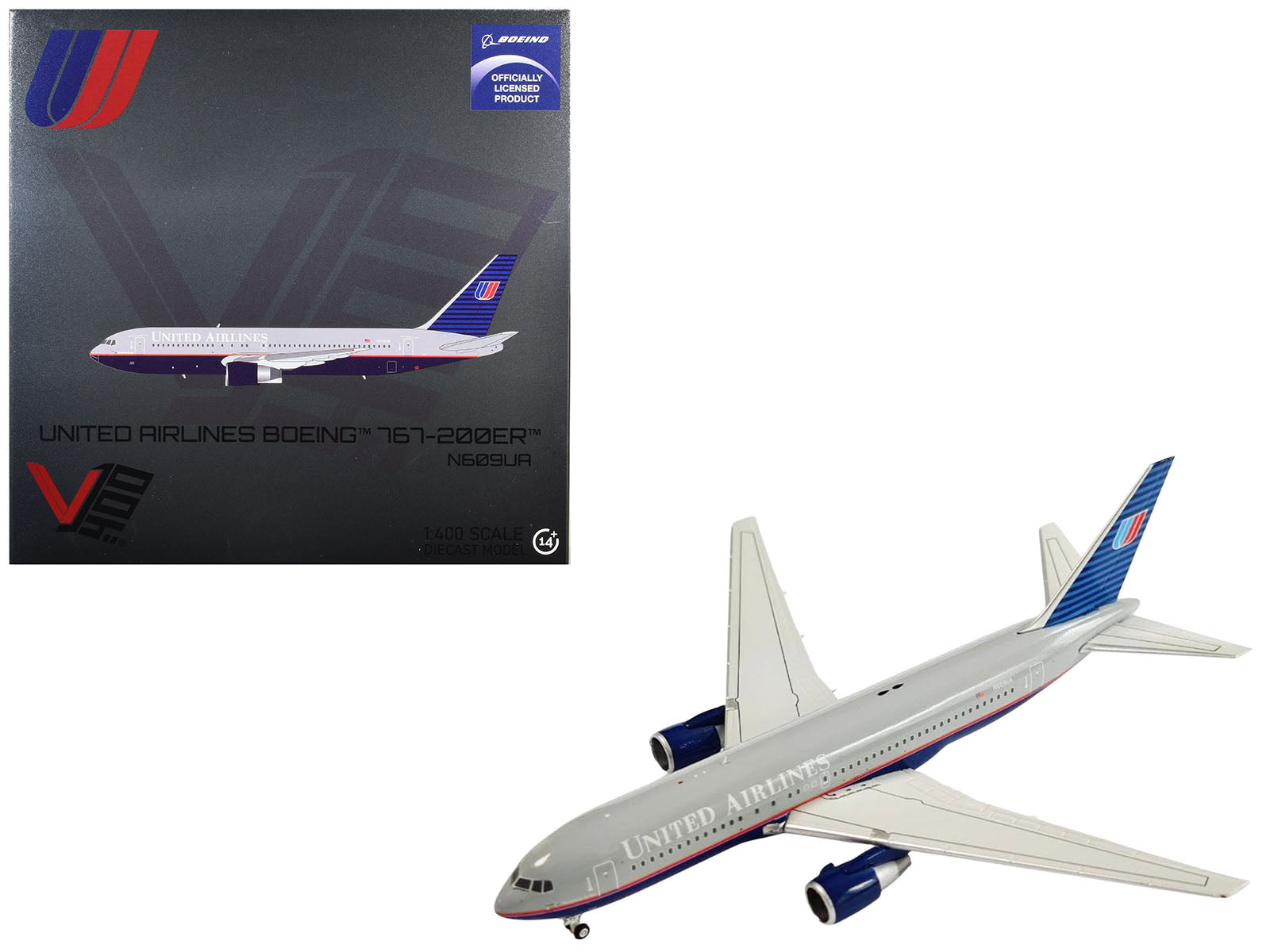 Boeing 767-200ER Commercial Aircraft "United Airlines" (N609UA) Gray with Blue Tail 1/400 Diecast Model by V1:400