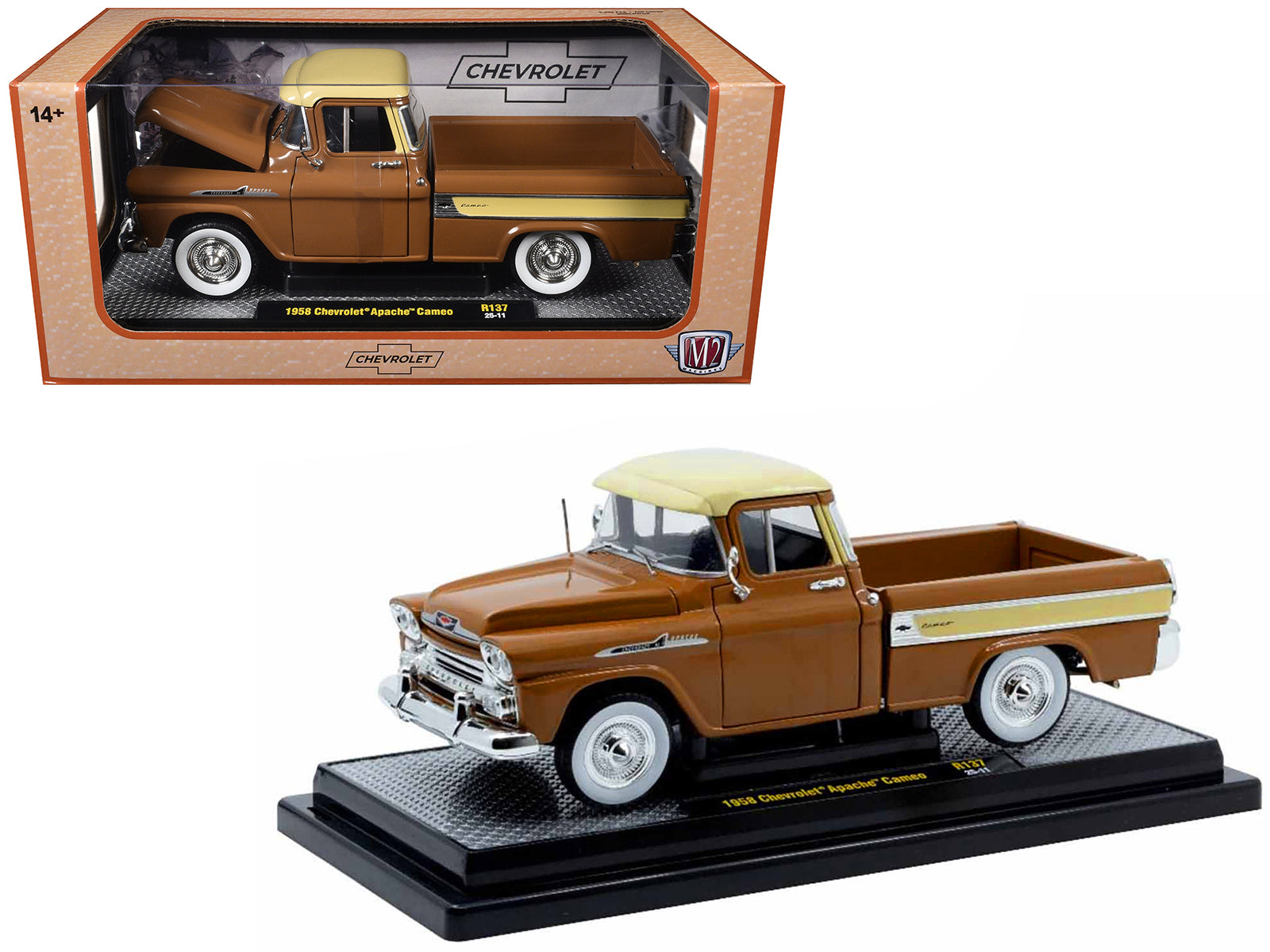 1958 Chevrolet Apache Cameo Pickup Truck Brown with Beige Top Limited Edition to 5250 pieces Worldwide 1/24 Diecast Model Car by M2 Machines