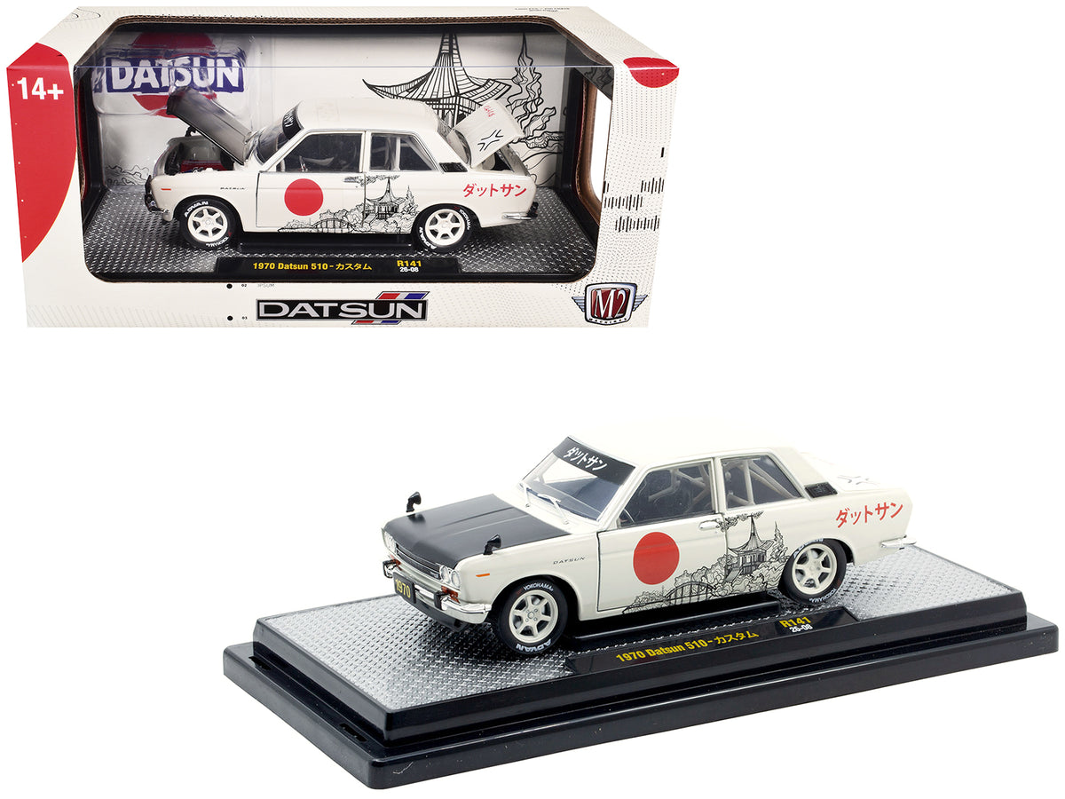 1970 Datsun 510 Light Gray with Japanese Graphics Limited Edition to 4050 pieces Worldwide 1/24 Diecast Model Car by M2 Machines