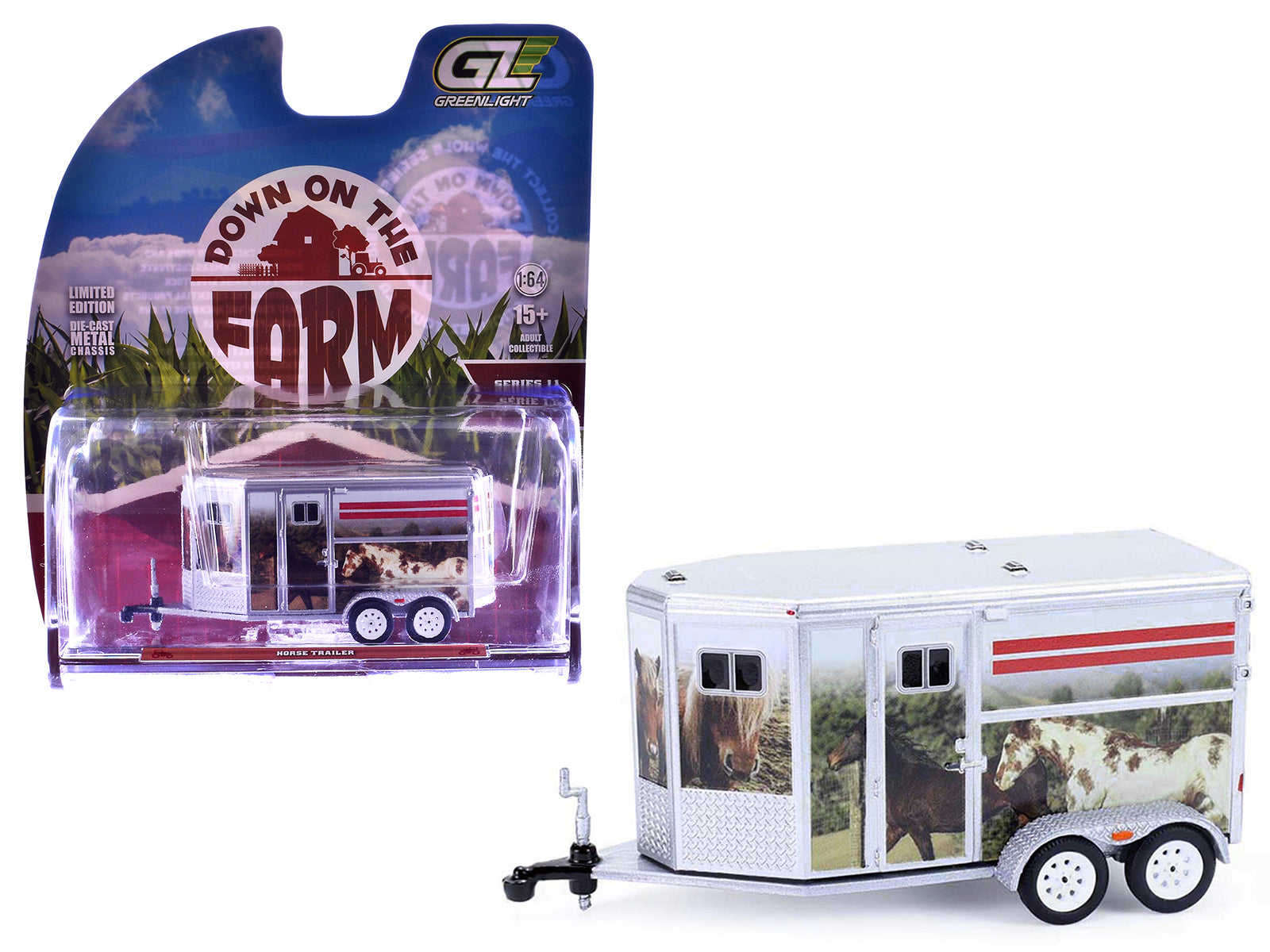 Horse Trailer Silver with Custom Horse Wrap "Down on the Farm" Series 11 1/64 Diecast Model by Greenlight