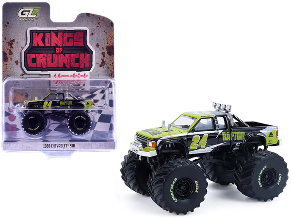 1986 Chevrolet S10 Monster Truck #24 "Raptor" Black and Green with Graphics "Kings of Crunch - Hendrick Motorsports Tribute" Special Edition 1/64 Diecast Model Car by Greenlight