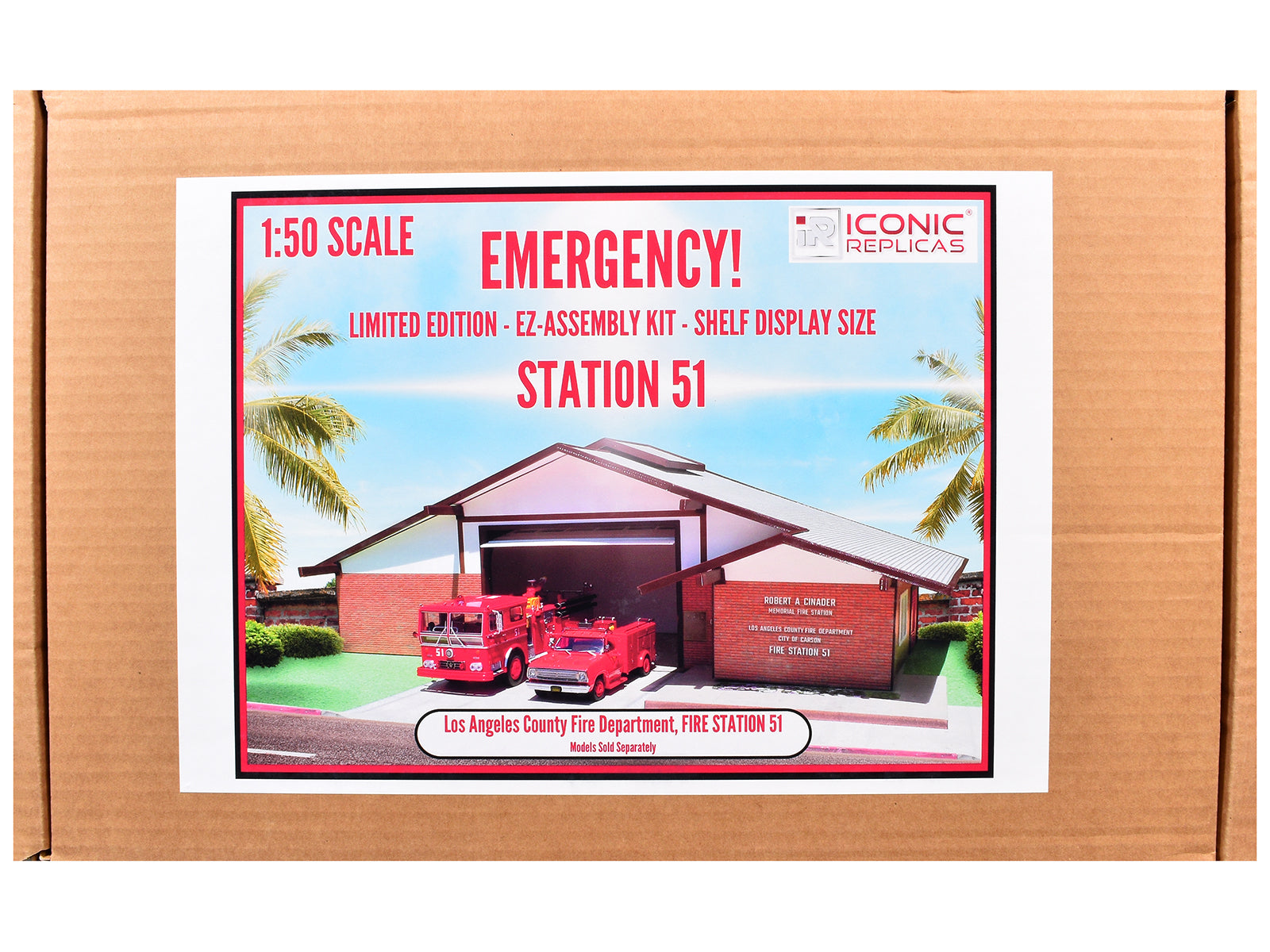 Los Angeles County Fire Department Fire Station 51 Diorama EZ Assembly Kit "Emergency!" Series 1/50 Model by Iconic Replicas