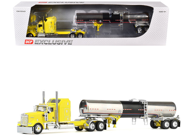 Kenworth W900L with 60" Aerodyne Sleeper and Brenner Tank Trailer "Double C Transport" Yellow 1/64 Diecast Model by DCP/First Gear