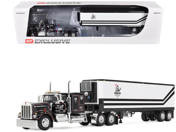 Kenworth W900A with 60" Flat Top Sleeper and 40' Vintage Trailer with Reefer "Dick Simon Trucking" Black with Graphics 1/64 Diecast Model by DCP/First Gear