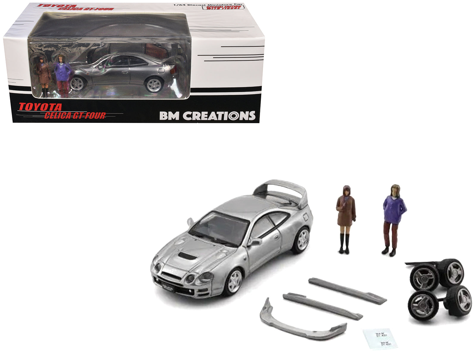 Toyota Celica GT-Four RHD (Right Hand Drive) ID Silver Metallic with 2 Figures and Accessories 1/64 Diecast Model Car by BM Creations
