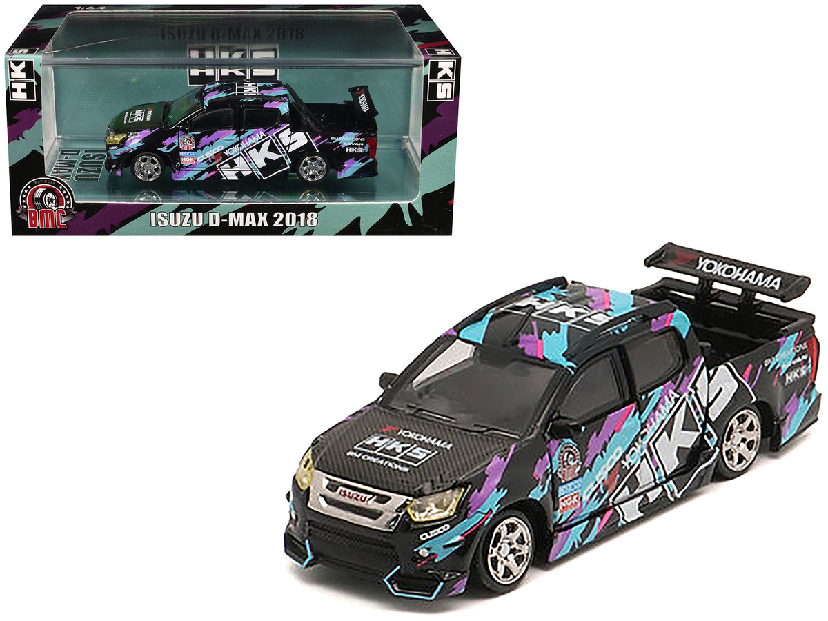 Isuzu D-Max Lowrider Pickup Truck RHD (Right Hand Drive) "HKS" Black with Graphics "Thailand Diecast Expo 2025" 1/64 Diecast Model Car by BM Creations
