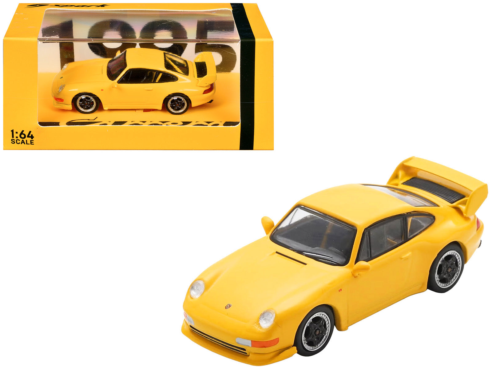 1995 Porsche 911 Carrera RS 3.8 Yellow 1/64 Model Car by Spark