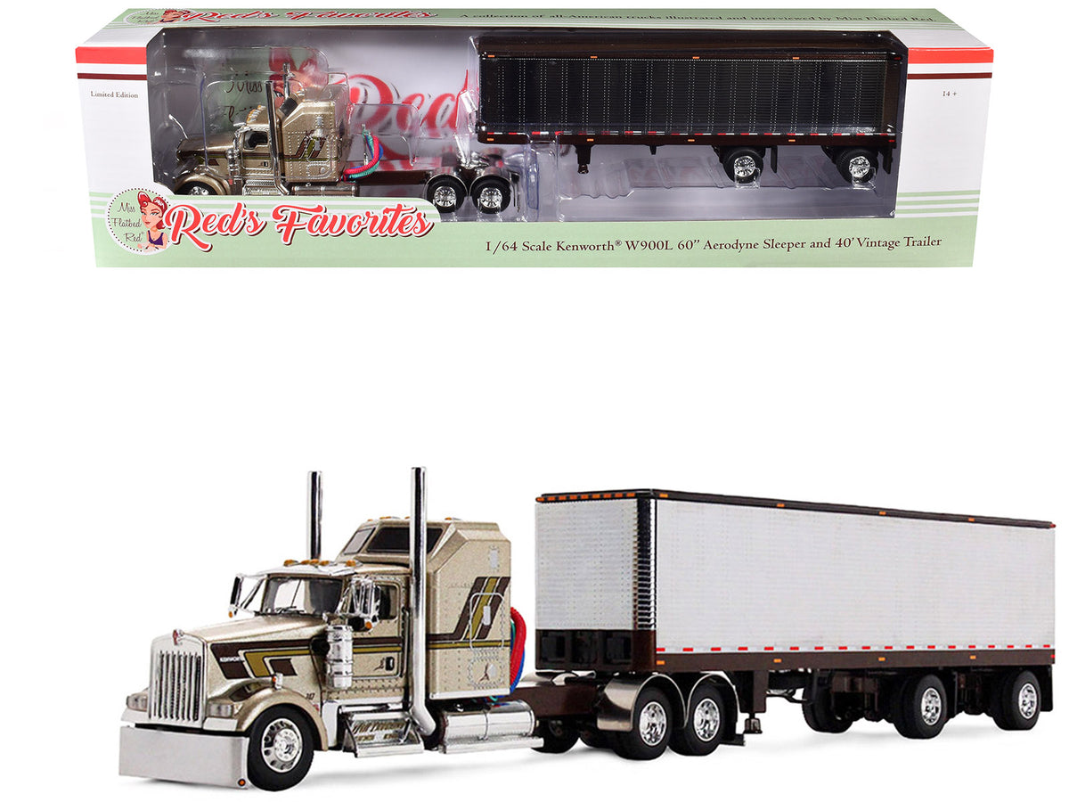 Kenworth W900L with 60" Aerodyne Sleeper and 40' Vintage Trailer "Red's Favorites - Jason Sanders" Beige with Stripes 1/64 Diecast Model by DCP/First Gear