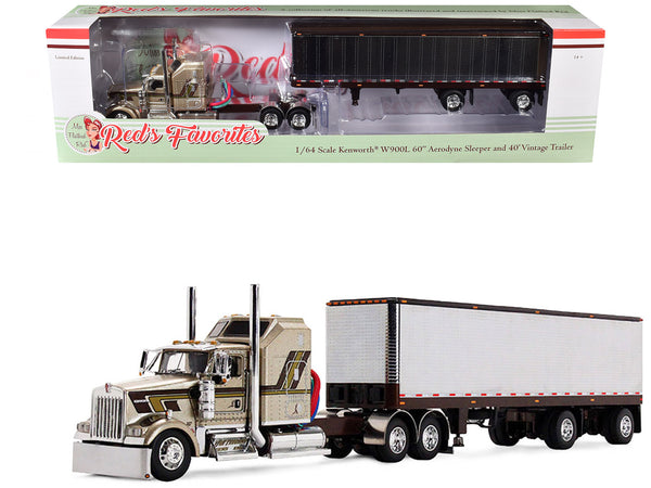 Kenworth W900L with 60" Aerodyne Sleeper and 40' Vintage Trailer "Red's Favorites - Jason Sanders" Beige with Stripes 1/64 Diecast Model by DCP/First Gear