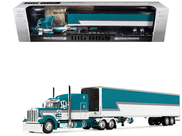 Peterbilt 379 with 63" Mid-Roof Sleeper and 53' Utility Trailer with Reefer "Tway Rose Transport" Teal and White with Stripes "Big Rigs" Series II #5 1/64 Diecast Model by DCP/First Gear