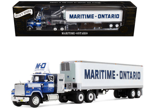 Mack Super-Liner with 36" Vintage Sleeper and 40' Vintage Trailer with Reefer "Maritime-Ontario" Blue with White Stripes "Legacy" Series #4 1/64 Diecast Model by DCP/First Gear
