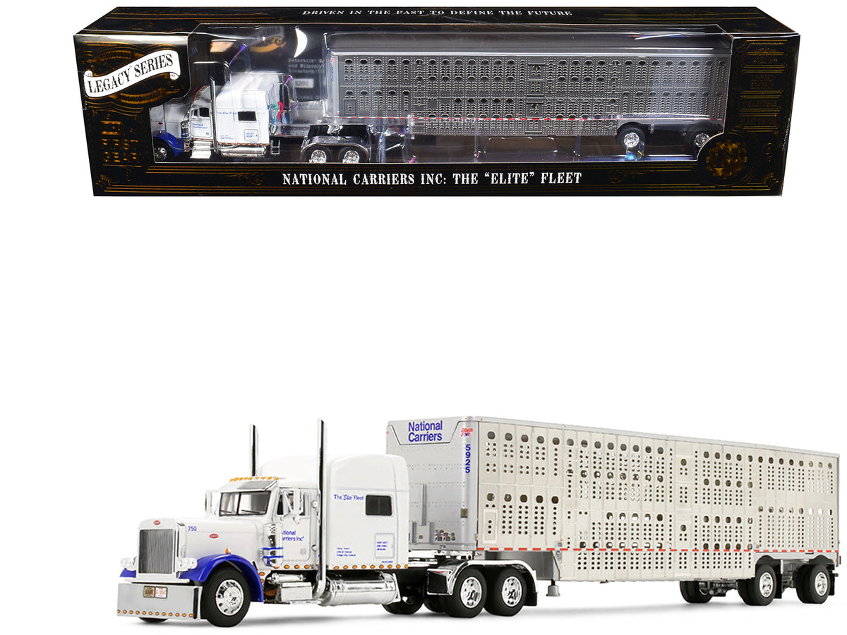 Peterbilt 379 with 70" Mid-Roof Sleeper and Wilson Silverstar Livestock Trailer "National Carriers" White "Legacy Series #5" 1/64 Diecast Model by DCP/First Gear