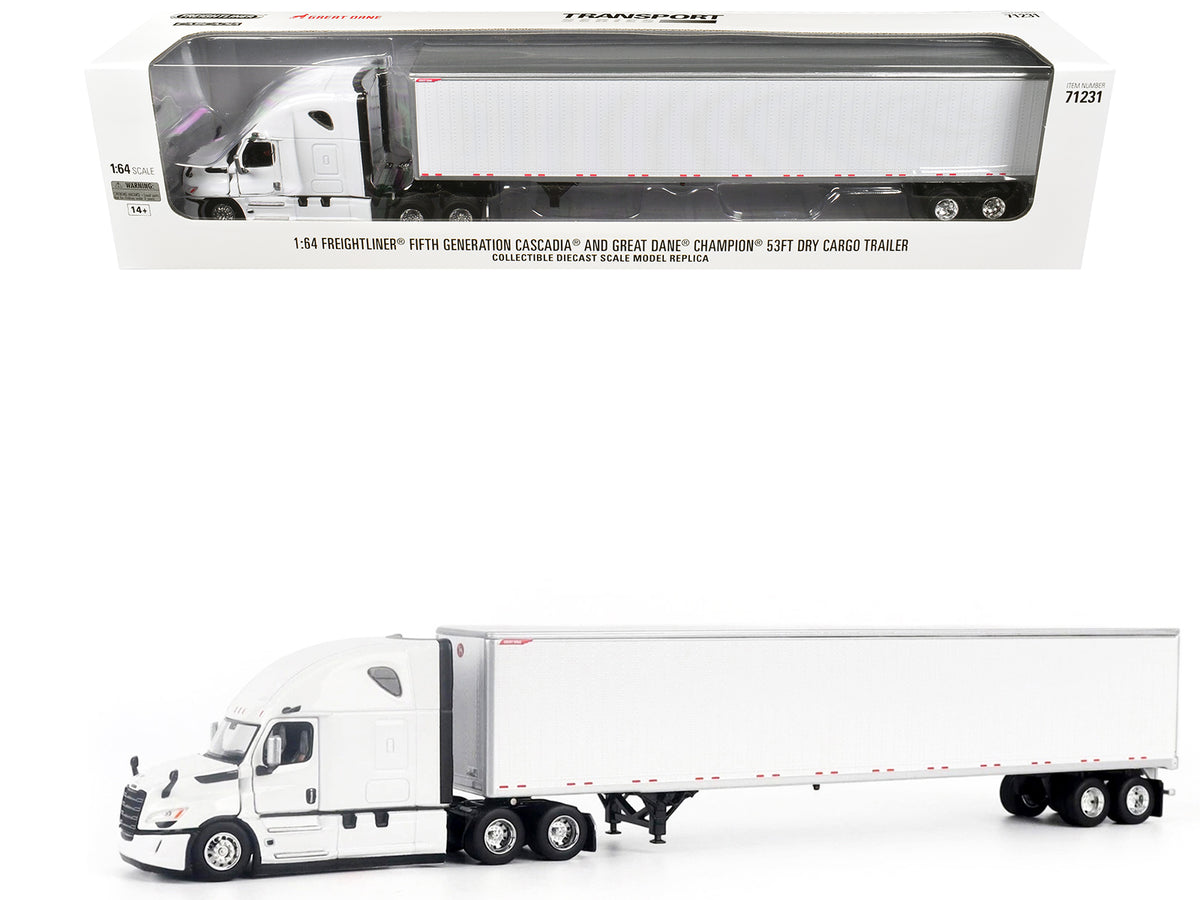 2025 Freightliner Cascadia Gen-5 Truck Tractor with Sleeper and Great Dane Champion 53ft Dry Cargo Trailer Winter White "Transport Series" 1/64 Diecast Model by Diecast Masters