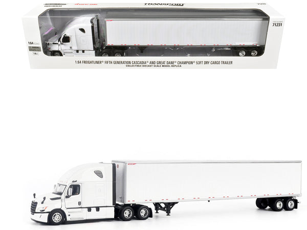 2025 Freightliner Cascadia Gen-5 Truck Tractor with Sleeper and Great Dane Champion 53ft Dry Cargo Trailer Winter White "Transport Series" 1/64 Diecast Model by Diecast Masters