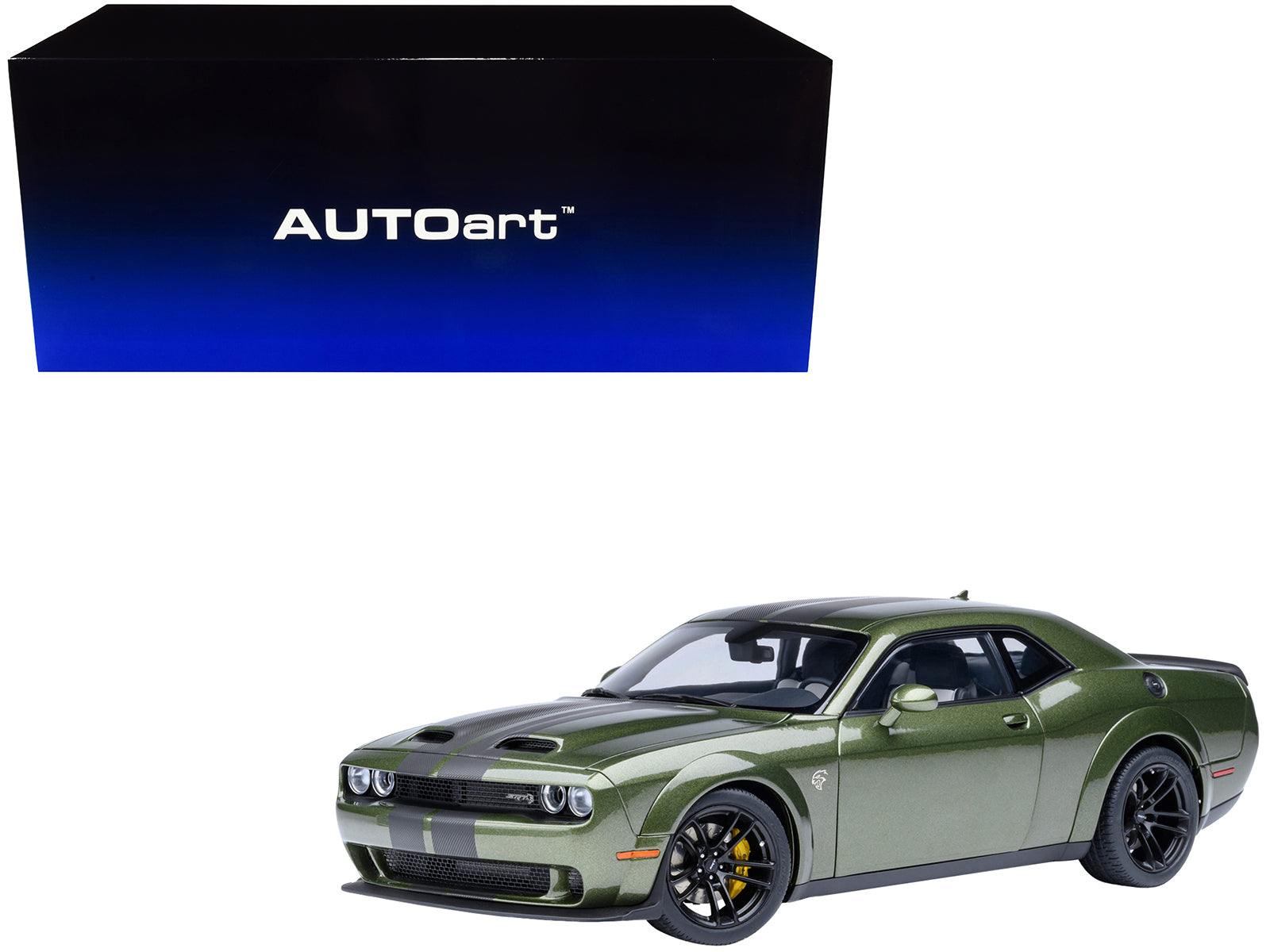 2022 Dodge Challenger SRT Jailbreak F8 Green with Carbon Stripes 1/18 Model Car by Autoart