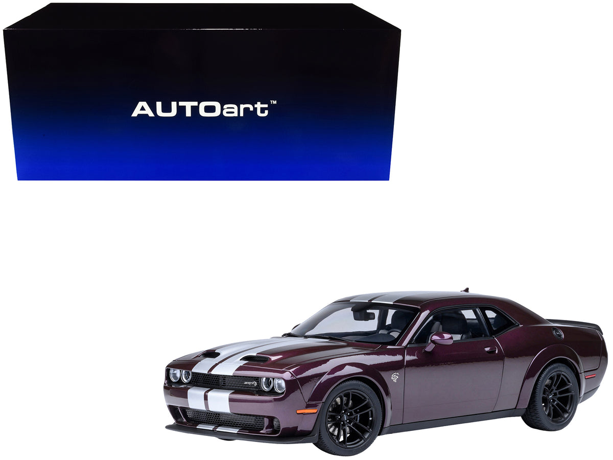 2022 Dodge Challenger SRT Jailbreak Hellraisin Purple with White Stripes 1/18 Model Car by Autoart