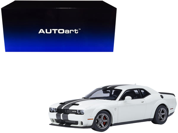 2023 Dodge Challenger SRT Super Stock Knuckle White with Carbon Stripes 1/18 Model Car by Autoart