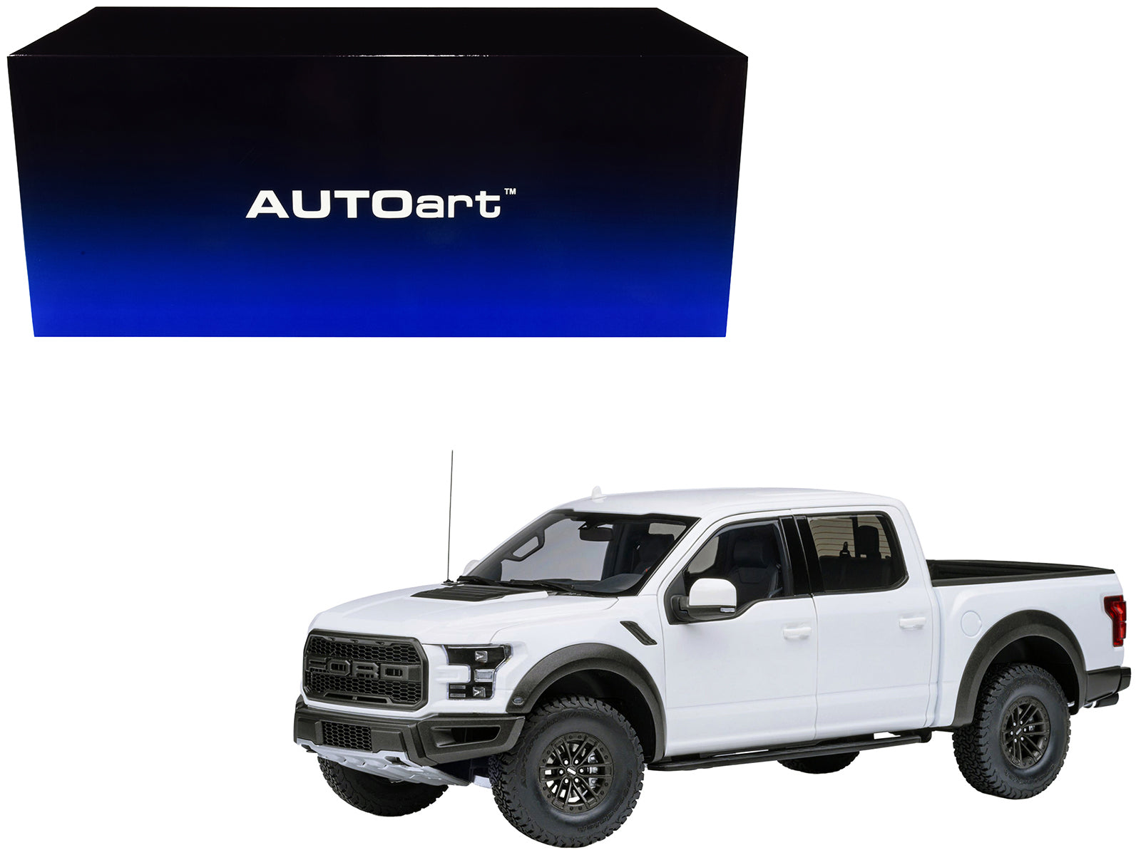 2019 Ford F-150 Raptor Pickup Truck Oxford White 1/18 Model Car by Autoart