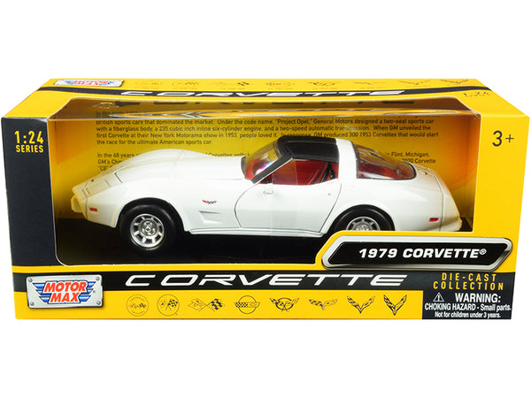 1979 Chevrolet Corvette C3 White with Black Top and Red Interior "History of Corvette" Series 1/24 Diecast Model Car by Motormax