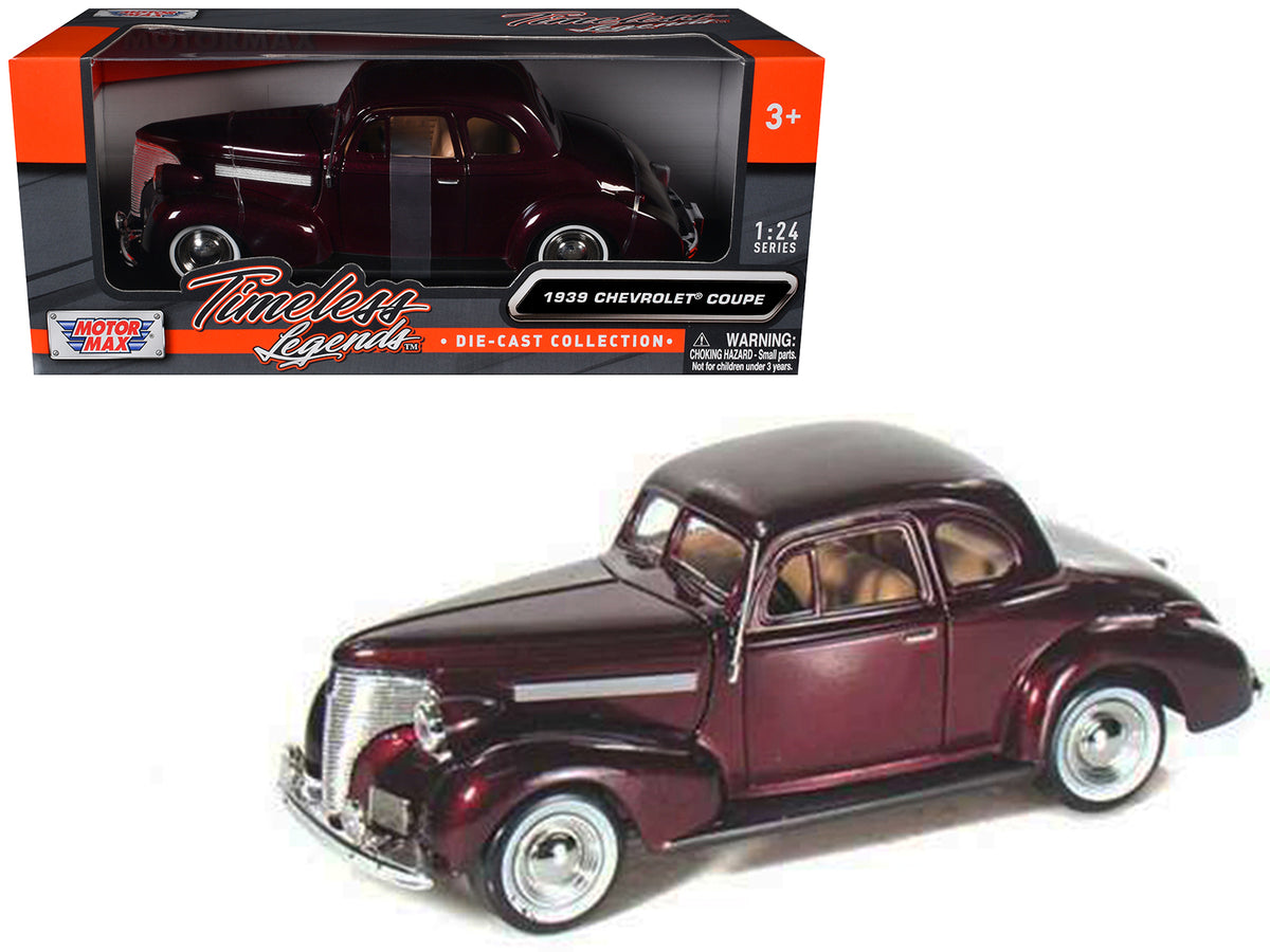 1939 Chevrolet Coupe Burgundy 1/24 Diecast Model Car by Motormax