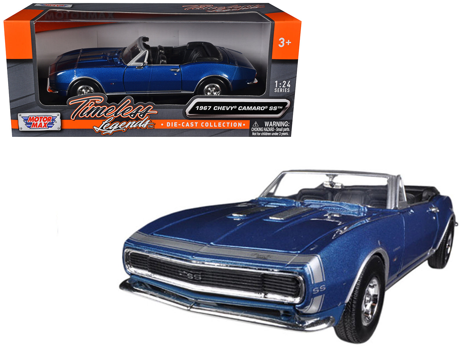 1967 Chevrolet Camaro SS Convertible Blue Metallic 1/24 Diecast Model Car by Motormax