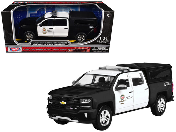 2017 Chevrolet Silverado 1500 LT Z71 Crew Cab Pickup Truck "Los Angeles Police Department" Black and White "Law Enforcement and Public Service" Series 1/27 Diecast Model Car by Motormax
