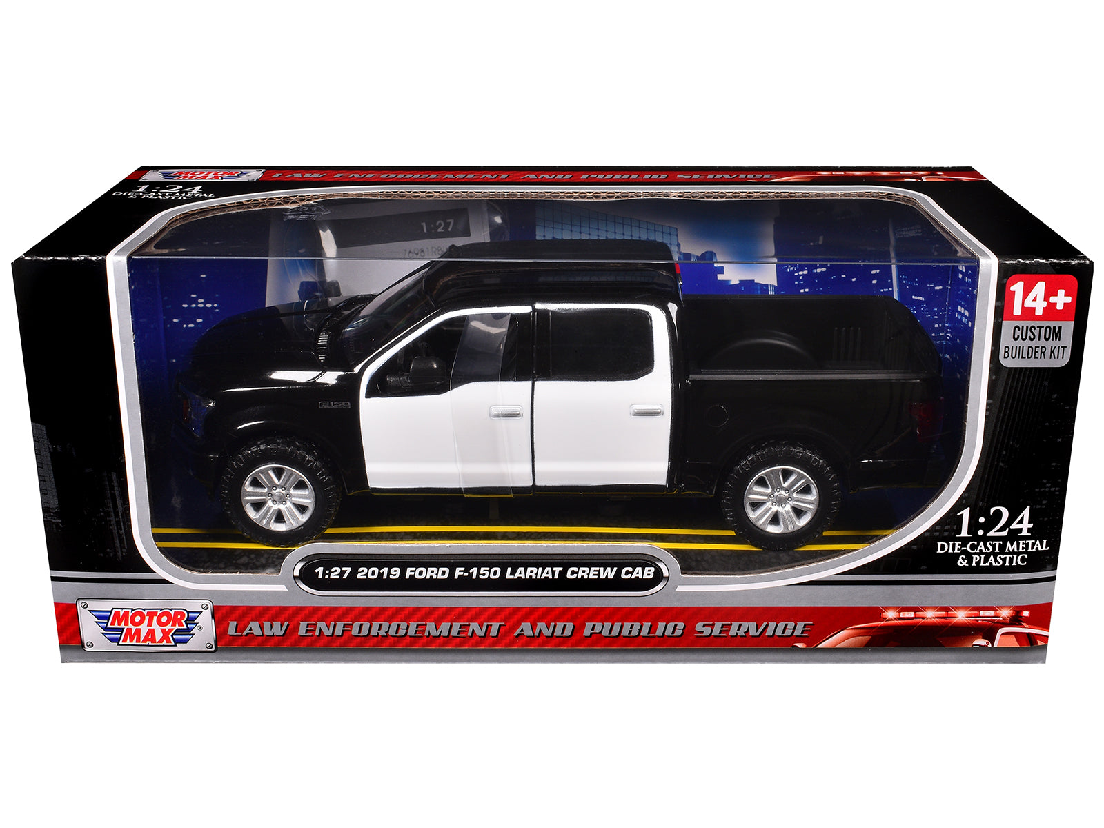 2019 Ford F-150 Lariat Crew Cab Pickup Truck Unmarked Plain Black and White "Custom Builder's Kit - Law Enforcement and Public Service" Series 1/27 Diecast Model Car by Motormax