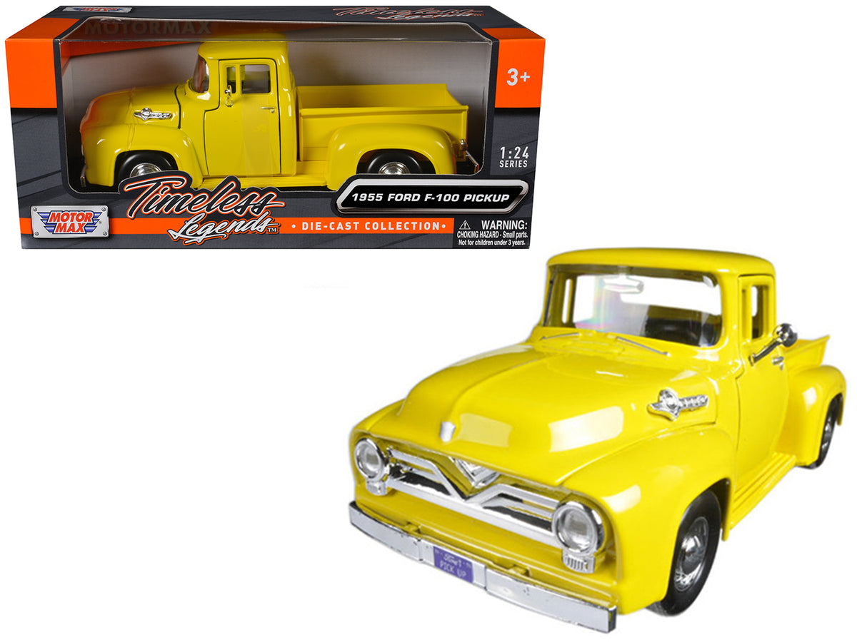 1955 Ford F-100 Pickup Truck Yellow 1/24 Diecast Model Car by Motormax