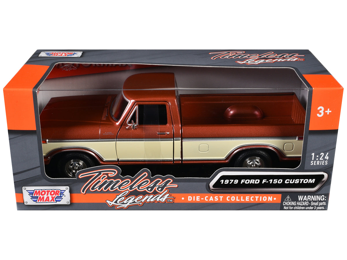 1979 Ford F-150 Custom Pickup Truck Brown Metallic and Cream "Timeless Legends" Series 1/24 Diecast Model Car by Motormax