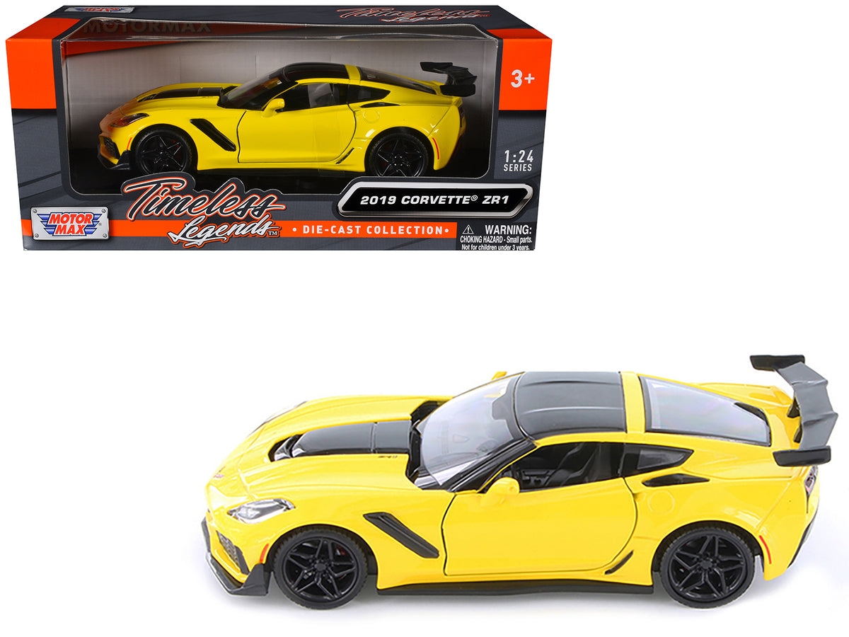 2019 Chevrolet Corvette ZR1 Yellow with Black Accents 1/24 Diecast Model Car by Motormax
