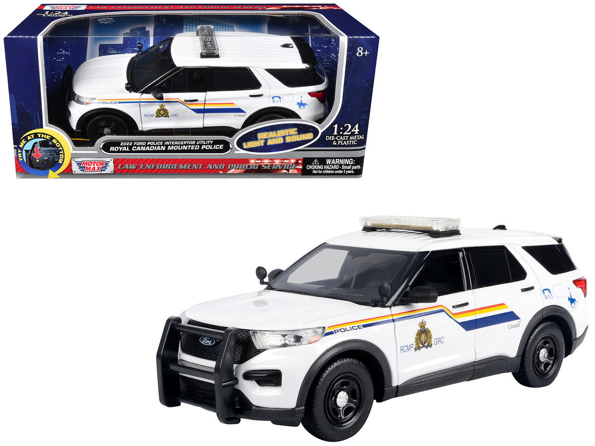 2022 Ford Police Interceptor Utility White "Royal Canadian Mounted Police (RCMP)" with Flashing Light Bar and Front and Rear Lights and Sounds 1/24 Diecast Model Car by Motormax