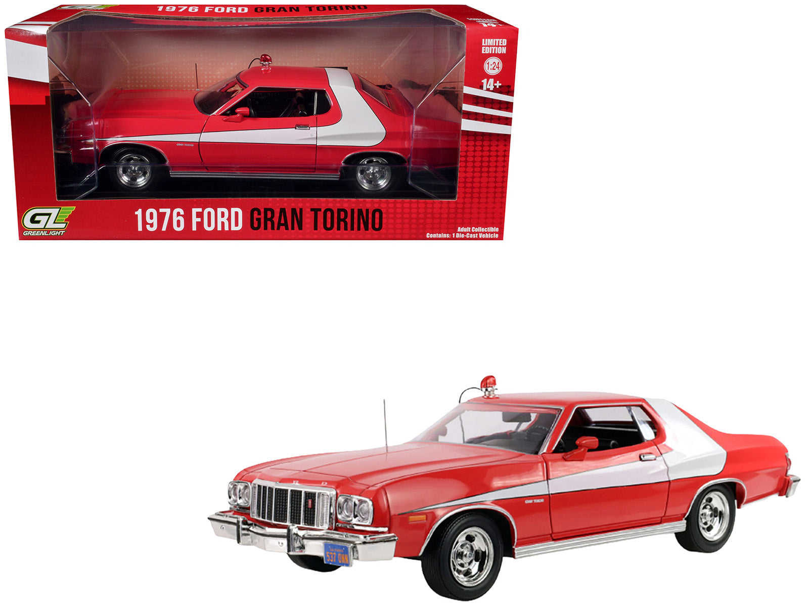 1976 Ford Gran Torino Red with White Graphics "Hollywood Greatest Hits" Series 1/24 Diecast Model Car by Greenlight