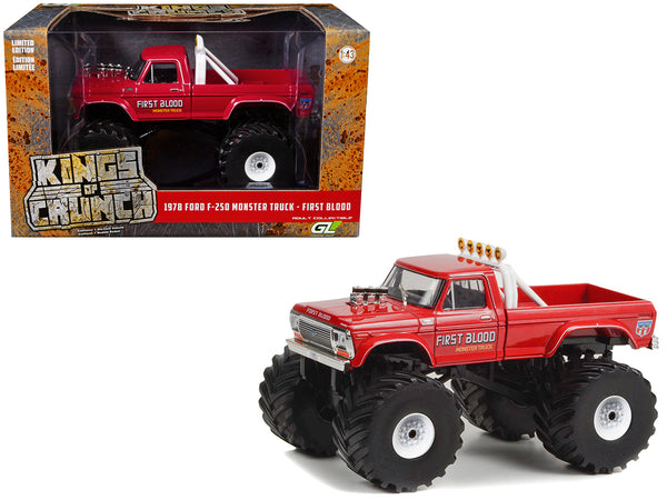 1978 Ford F-250 Monster Truck with 66-Inch Tires "First Blood" Red "Kings of Crunch" Series 1/43 Diecast Model Car by Greenlight
