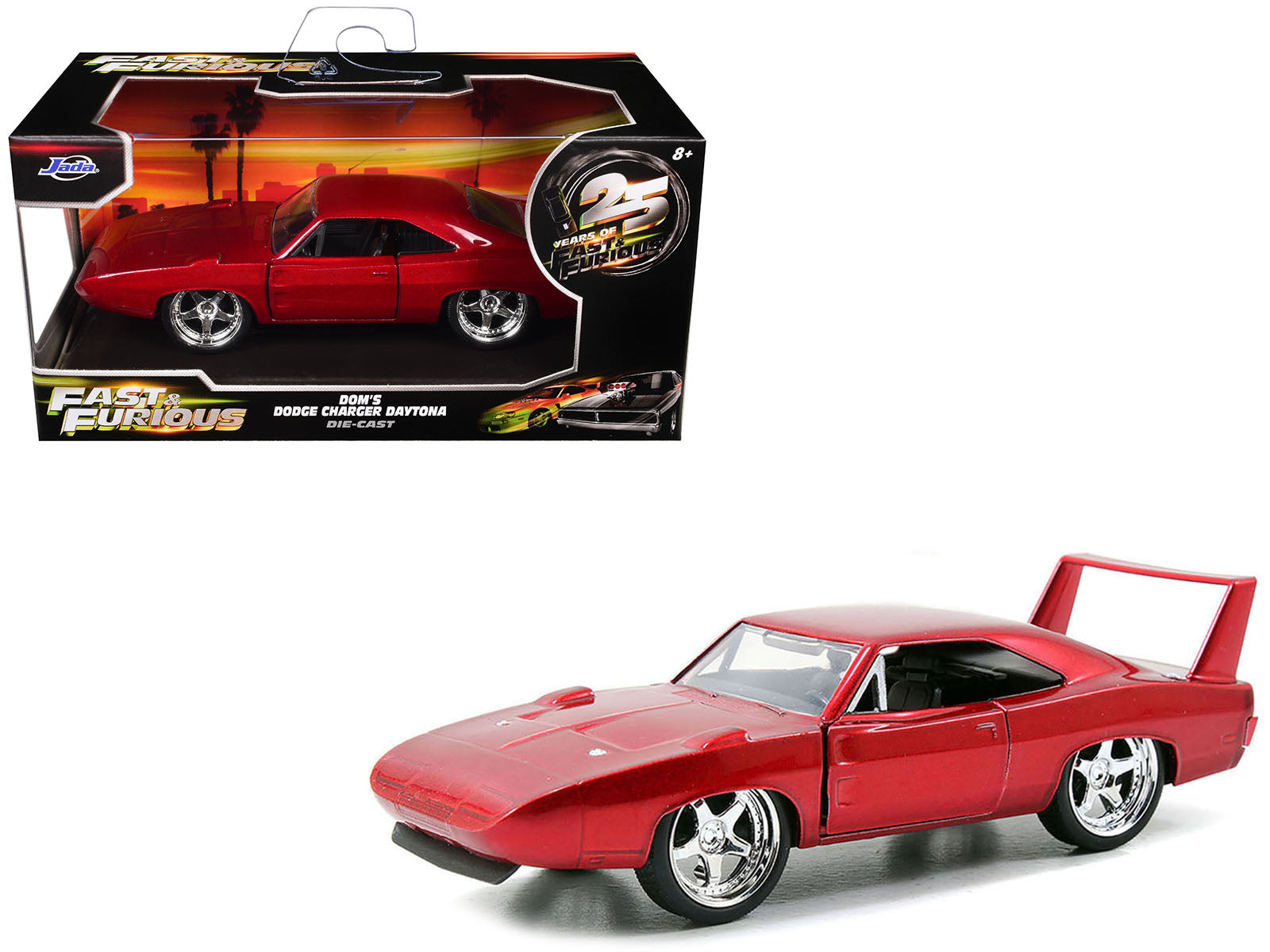 Dom's Dodge Charger Daytona Red Metallic "Fast & Furious 6" (2013) Movie "25 Years of Fast & Furious" Series die cast model car by Jada