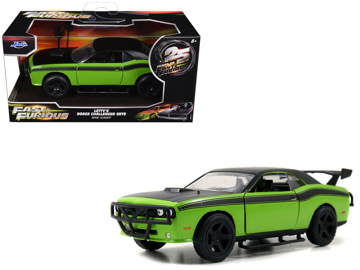Letty's Dodge Challenger SRT8 Green with Matt Black Top and Hood and Black Stripes "Furious 7" (2015) Movie "Fast & Furious 25th Anniversary" Series 1/32 Diecast Car Model by Jada